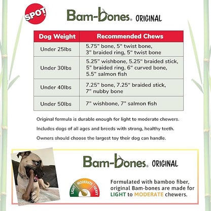 SPOT Bam-Bones Braided Ring - Made with Strong Bamboo Fiber, Durable Long Lasting Dog Chew Toy for Light to Moderate Chewers, for Adult Dogs & Teething Puppies Under 30lbs, 5in, Hickory Smoke Flavor