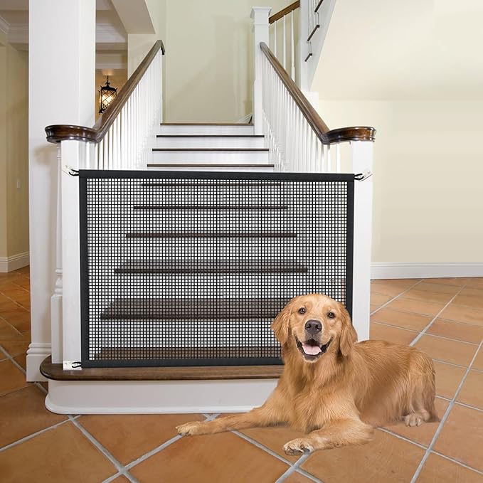 Dog Gate for Stairs Pet Gates for The House: Dog Gate Indoor Dogs Screen Mesh Gate for Doorways Stairways 29 inches Tall, 34 inch Wide, Fits Openings 28'' to 31'' Wide