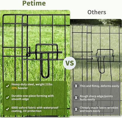 PETIME Foldable Metal Dog Exercise Pen/Pet Puppy Playpen Kennels Yard Fence Indoor/Outdoor 8 Panel 24" W with Top Cover and Bottom Pad (Playpen+Bottom+Top Cover, 8 Panels 30" H)