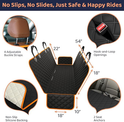 Petloox Dog Car Seat Cover for Back Seat, Waterproof Hammock for Car, SUV & Truck, Non-Slip Backseat Cover for Dogs, Heavy-Duty Dog Hammock Style Seat Protector Pets, Easy to Install & Clean