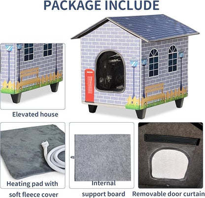 NAMOTEK Elevated Heated Cat Houses for Indoor/Outdoor Cats with Heated Cat Bed Waterproof， Insulated Providing Safe Feral Cats, Easy to Assemble Small(15" x 13" x18)