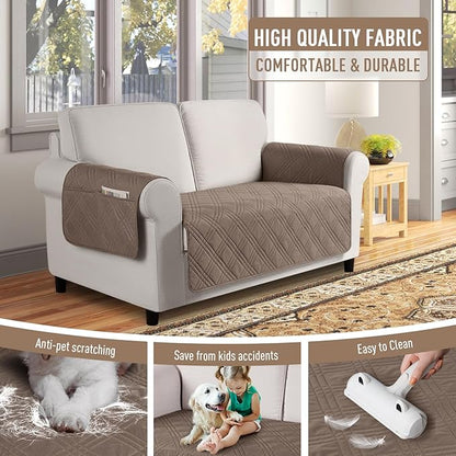 TAOCOCO Waterproof Loveseat Covers for Pets Dogs with Non Slip Backing, Sofa Seat Covers with Side Pocket for 2 Cushion Couch Washable Dog Couch Cover Protector Sofa Slipcovers(Loveseat, Taupe)