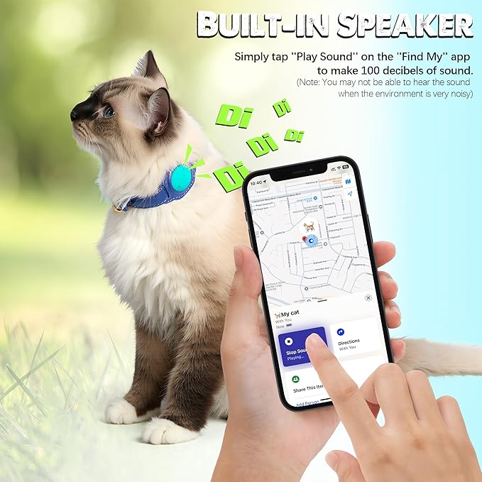 Cat Tracker, GPS Pet Tracker for Cats (Only iOS), Leather Cat Collar with Tracker, Works with Any Collar, No Monthly Fee, Compatible with Apple Find My App not for Android (Blue)