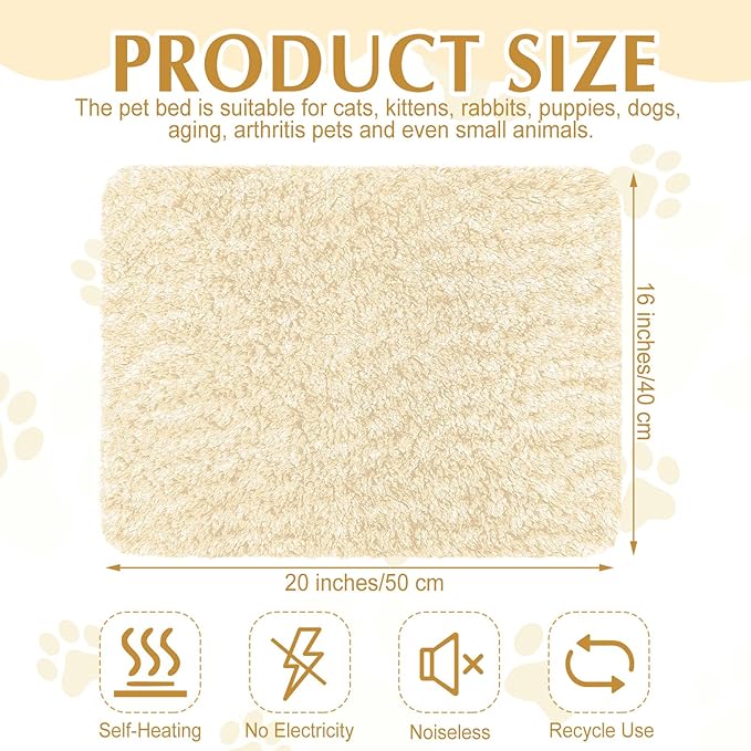 Drydiet 4 Pack Self Warming Cat Pads Self Heating Cat Mat Washable Homeless Dogs Thermal Pads Kennel Pad Reflects Body Heat Warm Crate Bed Mat for Indoor Outdoor Pet(Camel,16 x 20 Inch)