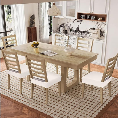 Smiry Waterproof Seat Covers for Dining Room Chairs Set of 8, Stretch Jacquard Removable Washable Chair Seat Slipcovers Protector, No Rear Covers, Ivory