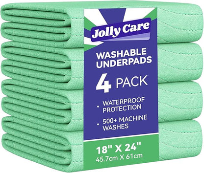 Washable Underpads Waterproof, 4 Pack 18" x24'' Heavy Absorbency Incontinence Bed Pads, Bed Wetting Pads for Babies, Kids and Pets, Soft Reusable Changing Pads for Bed
