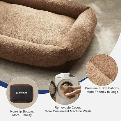 FURTIME Washable Dog Bed Medium Size Dogs, Rectangle Comfy Fluffy Small Dog Bed, Removable Zipper Cover Machine Wash, Orthopedic Bed Durable Pet Cuddler with Anti-Slip Bottom, 25x21x7 in, Brown