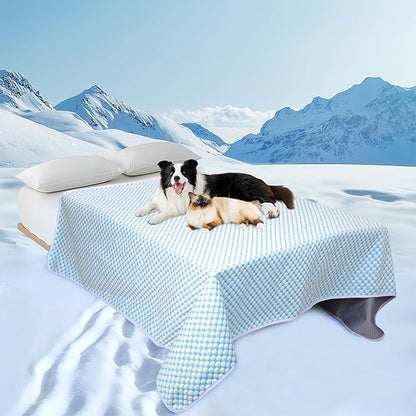 Cooling Blanket for Dogs - Q-MAX>0.4 Waterproof Pet Throw Blanket Bed Cover, Non-Slip Dog Blankets for Couch Protector, Washable Furniture Cover for Summer, Pearl Blue,60x80