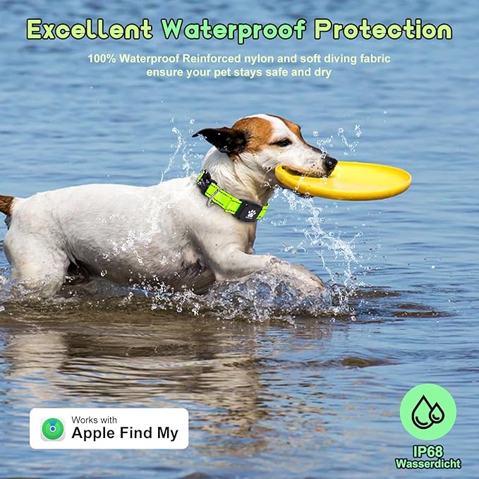 GPS Dog Collar Tracker 2-in-1,Reflective Waterproof Pet Collar,iOS-Only,No Monthly Fees,Unlimited Range,Ideal for Dog Tracking pet Tracker,for Small Medium Large Dogs(S (12.6"-16.5"), Green)