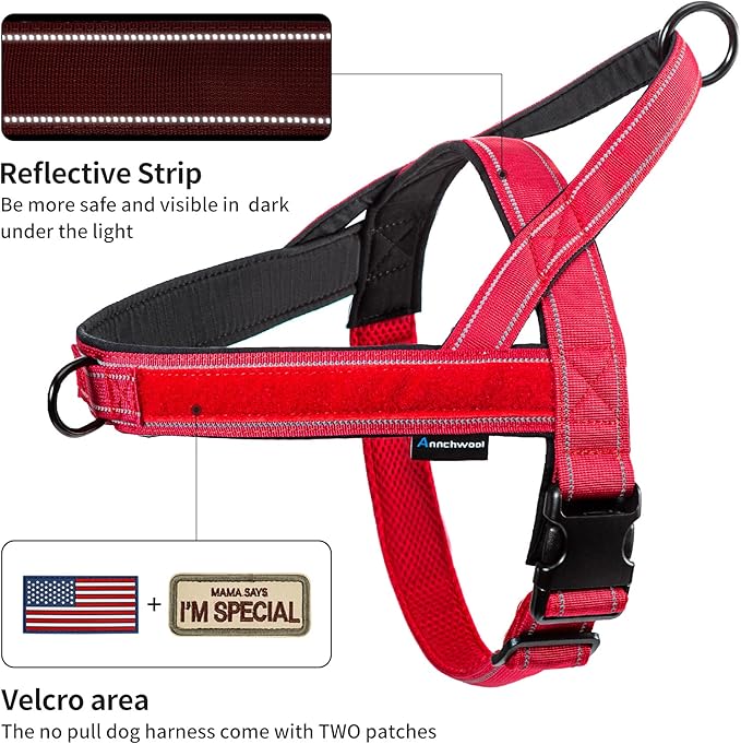 Annchwool No Pull Dog Harness with Soft Padded Handle,Reflective Strip Escape Proof and Quick Fit to Adjust Dog Harness,Easy for Training Walking for Small & Medium and Large Dogs(Red,S)