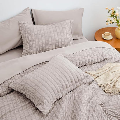 Love's cabin Seersucker Burlwood Twin Comforter Set, 5-Piece All Season Lightweight Bed in a Bag Bedding Set with Comforter, Flat Sheet, Fitted Sheet, Pillowcase and Sham | Soft, Breathable, Lightweight