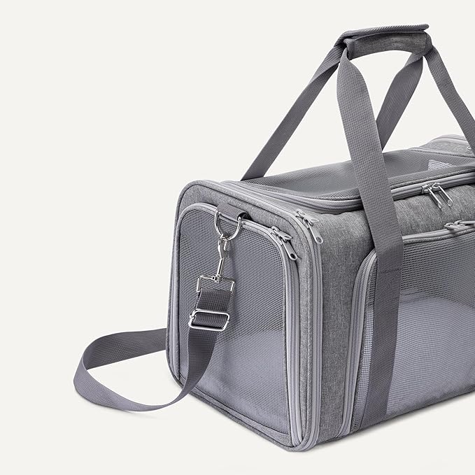 Amazon Basics Soft Cat & Dog Carrier with Adjustable Shoulder Strap, Airline-Approved, Foldable and Portable Design, Mesh Ventilation, Folds Flat for Storage