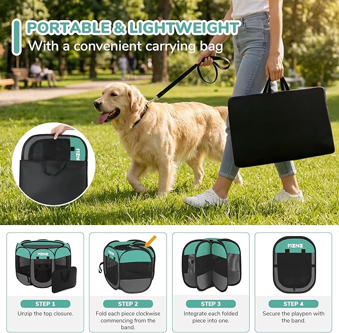 Dog Playpen, Portable Puppy Pet Crate Indoors for Small/Medium Dogs Cats Rabbits, Foldable Dog Cage Enclosure for Outdoor, Pop Up Dogs Tent Kennel with Carrying Case, Blue