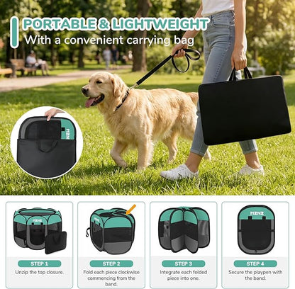 Dog Playpen, Portable Puppy Pet Crate Indoors for Small/Medium Dogs Cats Rabbits, Foldable Dog Cage Enclosure for Outdoor, Pop Up Dogs Tent Kennel with Carrying Case, Blue