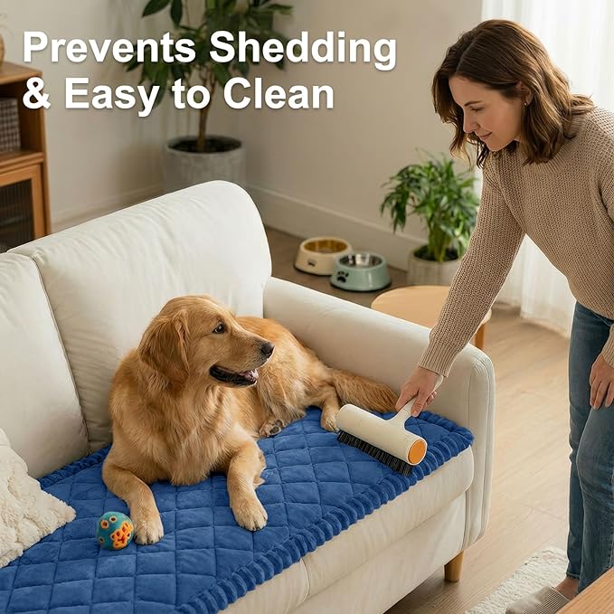Smiry Fuzzy Couch Cover for Dogs, Non Slip Washable Pet Sofa Cover, Scratch Proof Hair Resistant Plush Sofa Slipcover, Pet Friendly Couch Cushion Protector for Cat, Navy, 27.6" x 70.9"