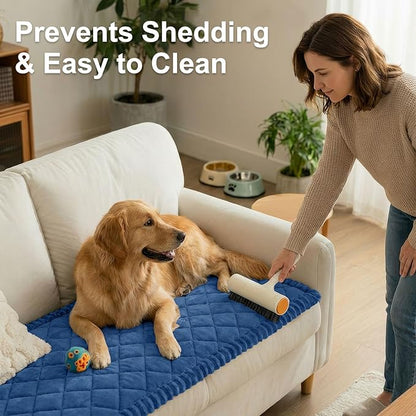 Smiry Fuzzy Couch Cover for Dogs, Non Slip Washable Pet Sofa Cover, Scratch Proof Hair Resistant Plush Sofa Slipcover, Pet Friendly Couch Cushion Protector for Cat, Navy, 27.6" x 82.7"