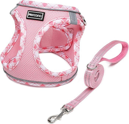 Mercano Soft Mesh Dog Harness and Leash Set, No-Chock Step-in Reflective Breathable Lightweight Easy Walk Vest Harnesses with Safety Buckle for Small Dogs, Cats (Pink, XXS)