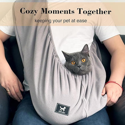 Polar Fleece Cat Sling Carrier – Fixed Elastic Strap for Snuggling, Ultra-Soft Hands-Free Pet Cuddle Bag for Indoor Use, Fits Pets 3-13 lbs (Dark Gray, Medium)