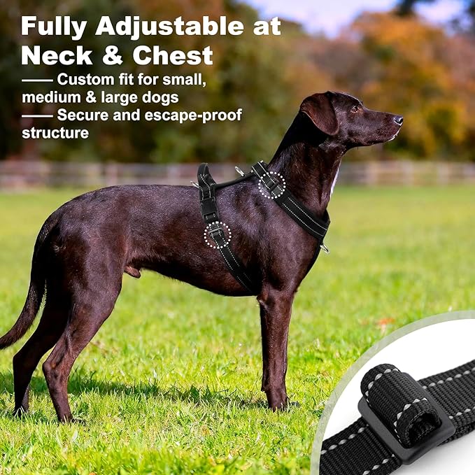 No Pull Dog Harness with Handle, Soft Mesh Padded Adjustable for Small Medium Large Dogs | Reflective Easy Walk Harness with Front Clip for Training, Running & Outdoor (Black, L)