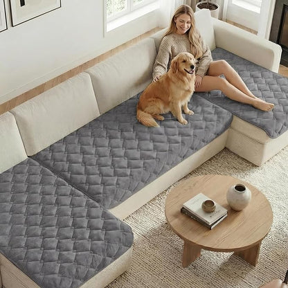 H.VERSAILTEX Chenille Couch Cover for Dogs Washable Soft Fuzzy Chaise Cover Sectional Couch Covers for L Shaped Sofa Both Left/Right Thick Pet Couch Cover Protector Non-Slip(Light Grey, 34" x 68")