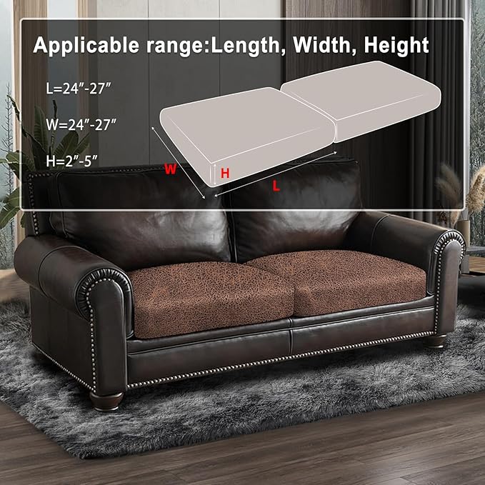 ANARACHON Leather Look Couch Cushion Covers Sofa Seat Slipcovers Sets Couches Furniture Protector for Sectional Armchair Loveseat Pets Kids Stretch Spandex Fabric (2 Cushion Loveseat, Brown)