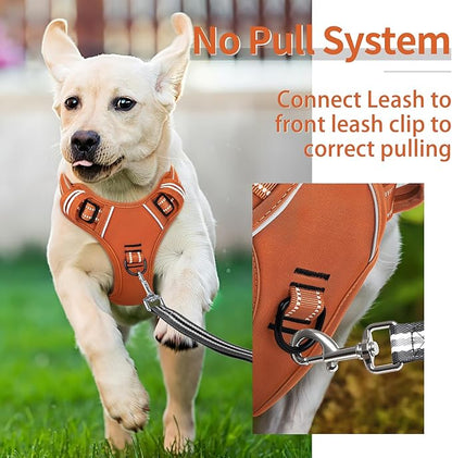 HEELE Dog Harness for Large Dogs No Pull Dog Vest Harness for Large Dog with Soft Padded Handle Reflective for Outdoor Training, Pumpkin Orange, L