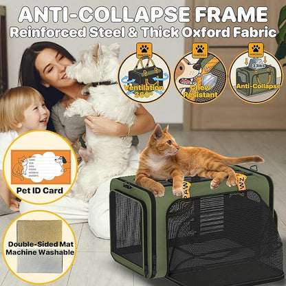 PAWZIDEA Expandable Pet Carrier Airline Approved, 18"×11"×11" Small Dog Carriers, Collapsible Top-Load Cat Carrier for 2 Cats Under Seat, Soft-Sided Puppy & Animal Travel Bag, ID Card, Up to 15lbs
