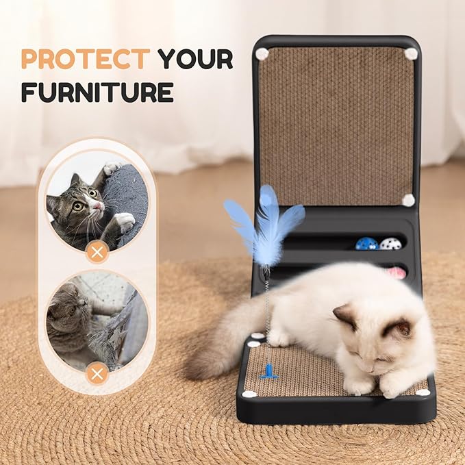 Goosheep Cat Scratching Board Kitten Scratching Ball Wall Scratchers for Indoor Cats L Shaped Cat Scratcher Cats with Scratcher Pads Black