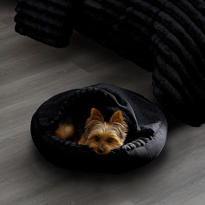 Riverbrook Home Everett Covered Round Cuddly Pet Bed, Black, Small