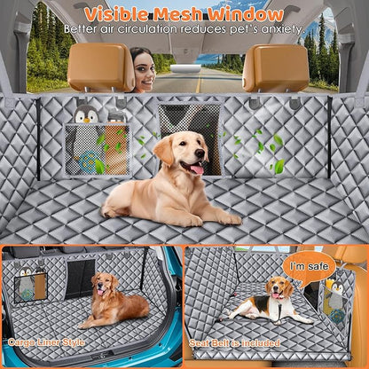 URPOWER XL Dog Backseat Extender for Full-Size Crew Cab Truck, Hard Bottom Dog Car Seat Cover for Back Seat Holds 400lbs, Waterproof Dog Hammock Pet Rear Seat Protector Travel Bed for F150 / Silverado
