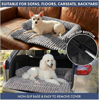 Spark Paws Luxury Dog Couch Cover Bed, Calming Pet Furniture Protector for Large & Small Dogs, Washable Bolster Dog Bed for Couch, Sofa & Bed - Grey, XL
