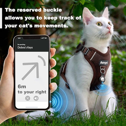 Cat Harness and Leash Set - Escape Proof Adjustable Cat Harness, Comfortable Soft Lightweight, Use Safe & Easy, Walking Travel Kitten Harness for Small Medium Large Cats, Brown, L