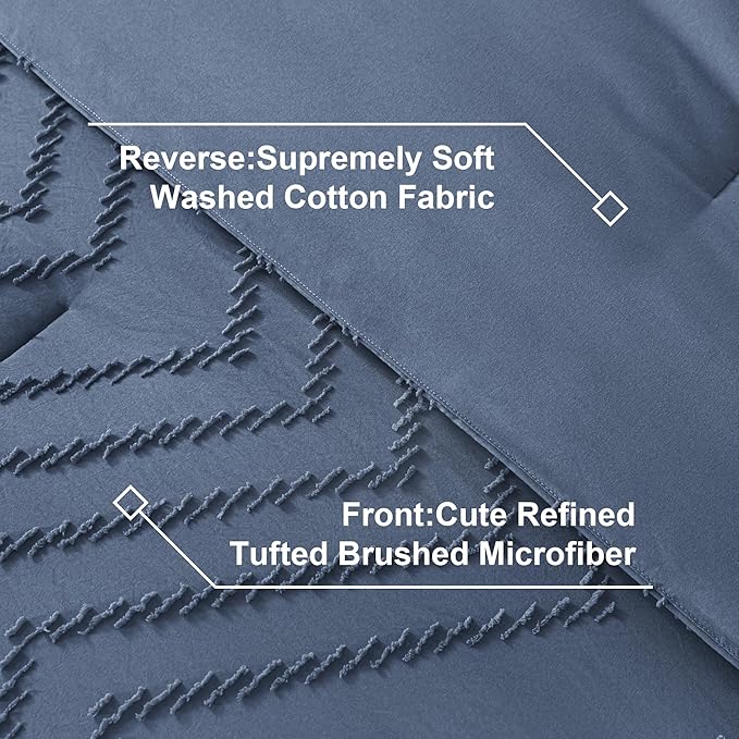 Litanika King Size Comforter Set with Sheets Ocean Blue - 7 Pieces Bed in a Bag King Chevron Tufted Complete Bedding Sets with Comforter, Sheets, Pillowcases & Shams