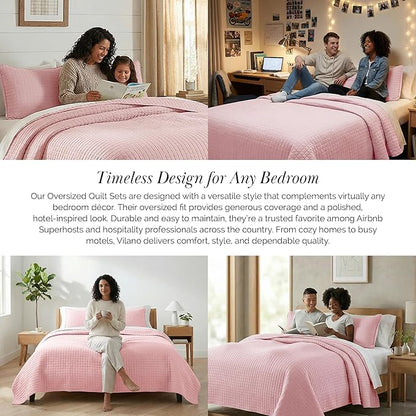Southshore Fine Living, Inc. Stitched Twin XL Comforter Quilt Bedding Set, Dorm Room Bedding, Stain Resistant, Machine Washable Bedspread, XL/Twin Pink Quilt Bed Spread w/Pillow Sham, Pastel Pink