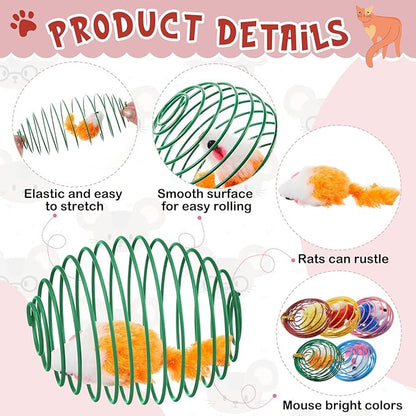 Jecery 5 Pcs Cat Spring Balls Toys Stretchable Rolling Balls Colorful Playful Coils Interactive Action Toy Caged Rats for Kitten Pet Supplies (Mouse,Bright Color)