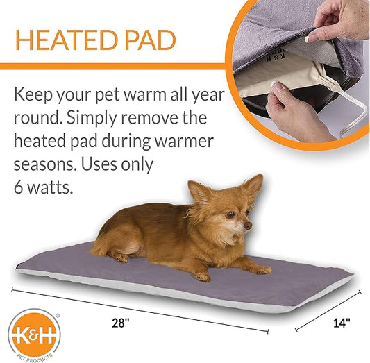 K&H Pet Products Indoor Heated Cat Bed Pad for Large Cats & Small Dogs, Thermo-Pet Mat Calming Warming Pet Heating Pad, Machine Washable, Waterproof Heater, Safety Listed - 12.5 X 25in Gray