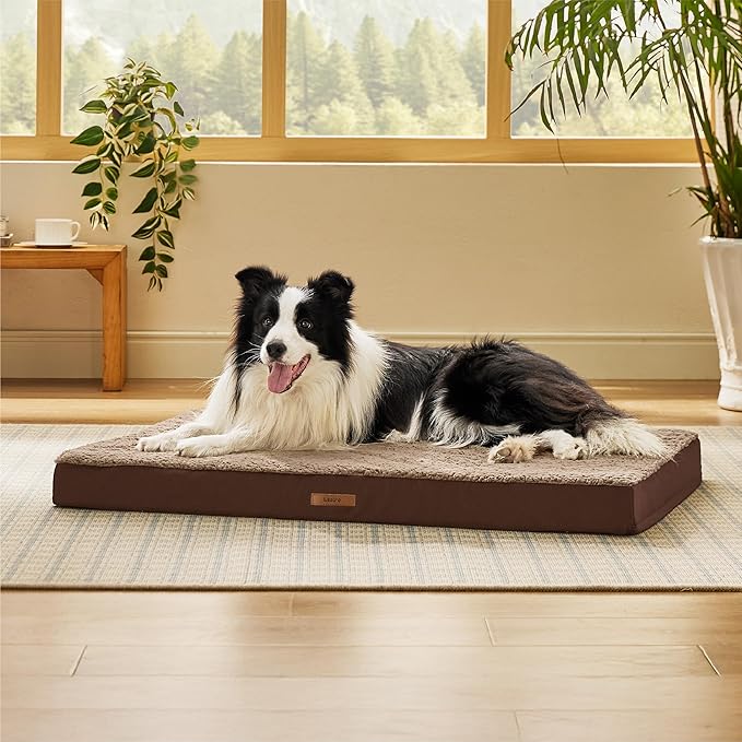 LE SURE Washable Dog Bed Cover Replacement - Large Size Plush Fleece Cover for Orthopedic Egg Crate Foam Pet Mat 36x27x3 Inches, Brown