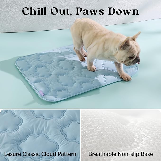 LE SURE Dog Cooling Mat for Medium Dogs - Q-Max>0.5 Breathable Thin Cool Crate Pad for Puppy with Chill Fiber and Innovative Mesh Base Design, Portable Washable Pet Kennel Mat for Summer, 29x21,Blue