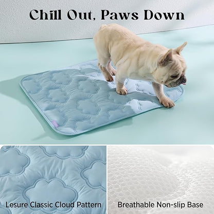 LE SURE Dog Cooling Mat for Medium Dogs - Q-Max>0.5 Breathable Thin Cool Crate Pad for Puppy with Chill Fiber and Innovative Mesh Base Design, Portable Washable Pet Kennel Mat for Summer, 29x21,Blue