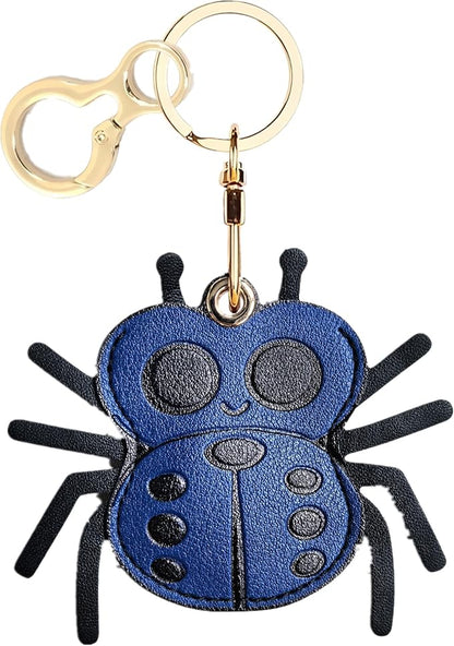 Leather Keychain Holder Case Compatible with AirTag,Cute Protective Cover with Keyring,Anti-Scratch Finder GPS Tracker Case for Wallet Keys,bag,pets,Backpack(Spider Blue)