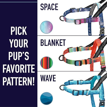 Leash Boss No Pull Dog Harness, Easy Walk for Small, Medium, and Large Pets, Reflective with Rear and Front Clip Attachment (Space Pattern, Medium)