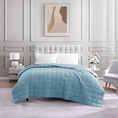 Casa Platino Quilted Blanket Full Size - Pre Washed - Soft & Lightweight- All Season - Premium Microfiber Down Alternative Bed Blankets - French Blue