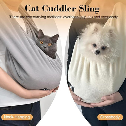 PAWPUBBY Polar Fleece Cat Sling Carrier – Fixed Elastic Strap for Snuggling, Ultra-Soft Hands-Free Pet Cuddle Bag for Indoor Use, Fits Pets 3-13 lbs (Apricot, Medium)