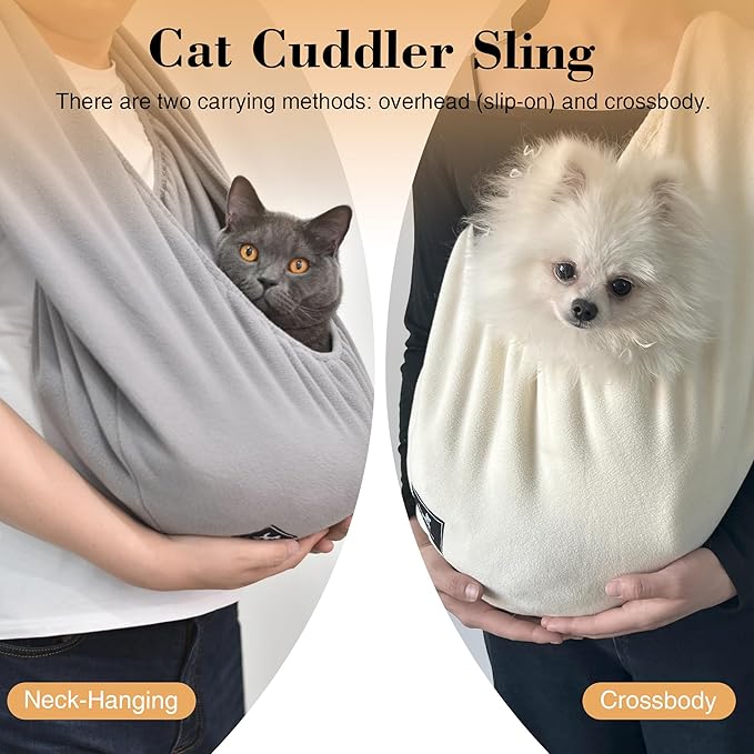 Cat Soft Carrier Sling, Ultra-Soft Polar Fleece Pet Cuddle Bag for Snuggling – Hands-Free Indoor Cat Pouch for Grooming & Bonding, Fits Small Pets 3-13 lbs, Light Gray, Medium