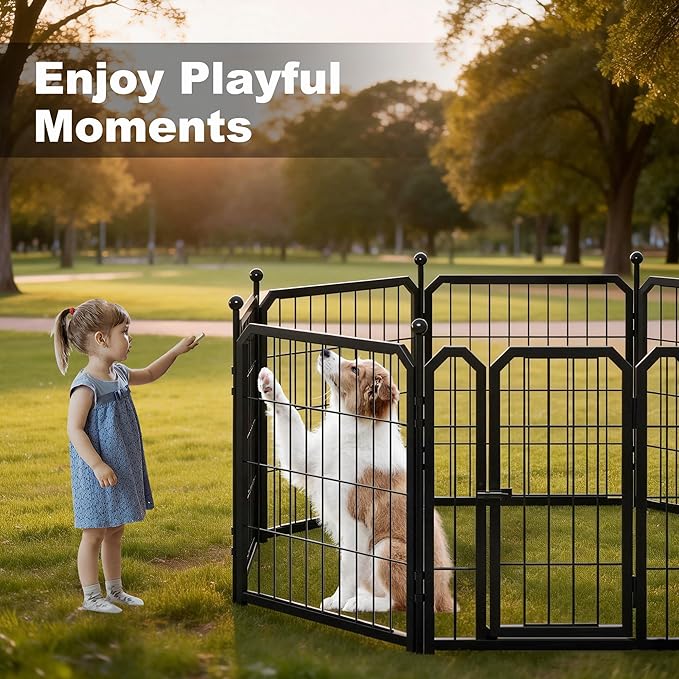 Dog Playpen for Indoor & Outdoor, 24 inch 16 Panels Metal Puppy Playpen for Puppies/Small Dogs, Large Dog Pen with 2 Doors, Sutible for Yard, Camping, Travelling, Black
