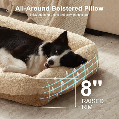 FURTIME Dog Bed Large Sized Dogs, Washable Comfy Fluffy Medium Dog Bed, Removable Zipper Cover Machine Wash, Soft Orthopedic Bed Durable Pet Cuddler with Anti-Slip Bottom, 36"x27"x8",Beige