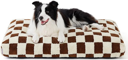 LE SURE Large Dog Beds-Thick Shredded Chopped Foam Pet Bed as Gift for Indoor with Removable Cover, Cute Modern Fuzzy Plush & Anti Slip Bottom, Brown
