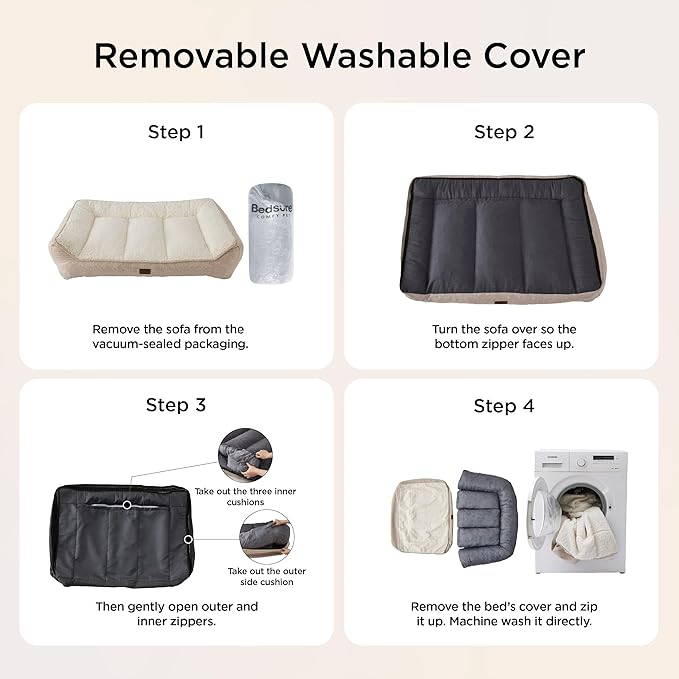 Bedsure SupportMax™ XL Pro Orthopedic Dog Beds Large Sized Dog - As Seen on TV Extra Thick Supportive Dogs Couch with Waterproof Washable Cover, Extra Large Comfort Pet Sofa with Sherpa, Grey, 45"