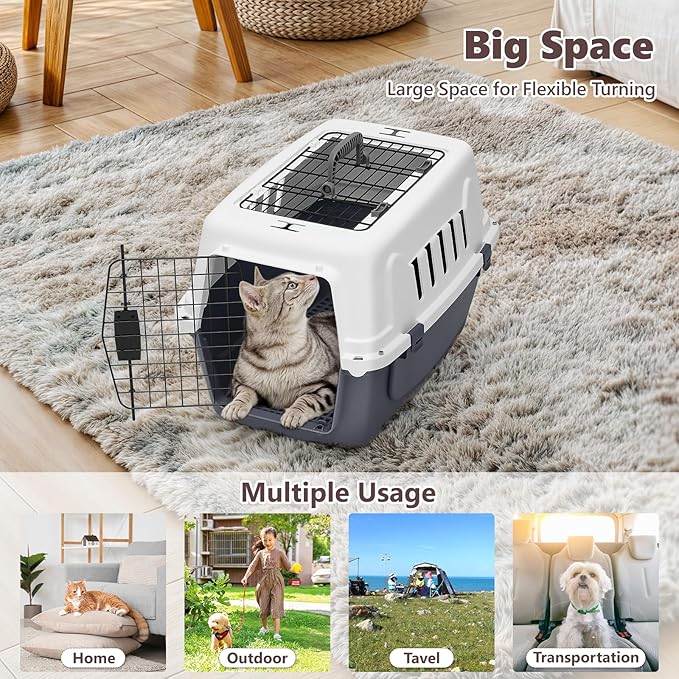 Athena Collection 22" Hard-Sided Travel Pet Carrier for Small Dogs and Cats, Plastic Dog Crate with 2-Door Top & Front Load, Ventilation, Security Lock, Cat Dog Carrier for Pet, up to 22lbs, Grey