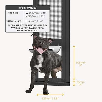 Hakuna Pets V2 Patio Pet Door Screen Insert Panel for Sliding Doors, Fits Door Track Min Ht 59.05" to Max Ht 84.25",UV Resistant Mesh, Locking Magnetic Dog Door, Easy Install and Removal,Medium,Black